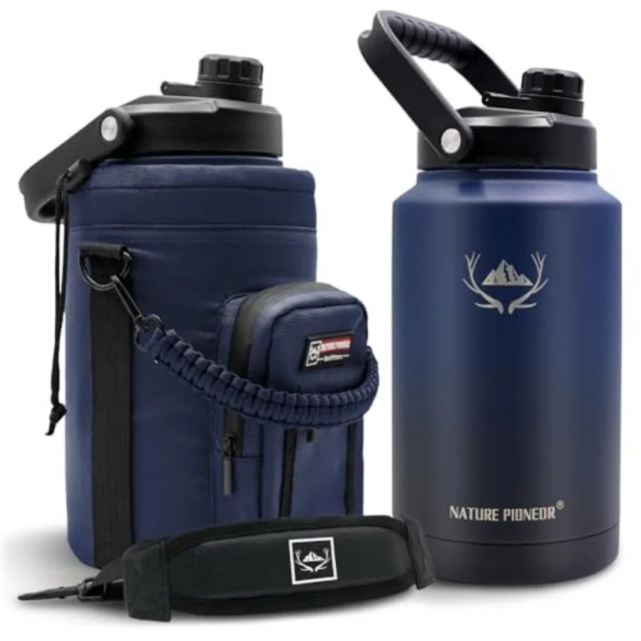 

1 Gallon Insulated Water Bottle - Double Vacuum Stainless Steel 128 oz Wide Mouth Jug with Carrier for Outdoor Sports, Hiking,