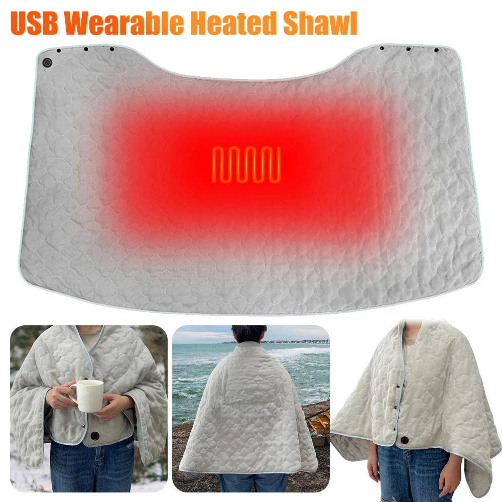 USB Electric Heating Blanket Heated Shawl 3 Level Wearable Electro Sheet Pad Winter Warm Thermal Blanket For Home Office Outdoor