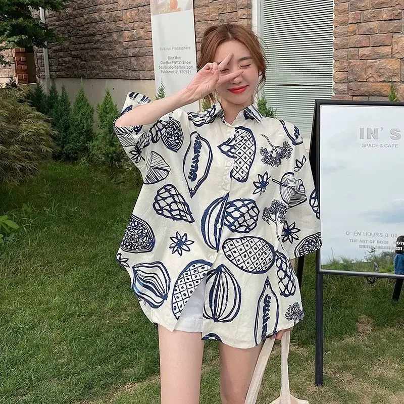 Loose Fit Short Sleeve Floral Print T-Shirt Summer Comfortable Cardigan Shirt Fresh Fashion Trendy Wardrobe Staple Unique