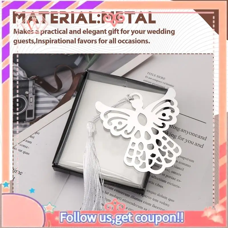 Upgraded 50Pcs Metal Angel Bookmark Favor With Elegant Silk Tassel Wedding Party Favor Gift Boxed Book Lovers Collection Bookmar