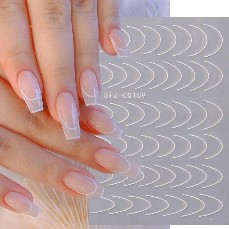 1 Lenzuola Francese Gradiente Linea Unghie Artistiche Adesivi 3D Autoadesivi Bianco + Nero Cursore Design Stencil Manicure Guide FAI DA TE Unghie Decor