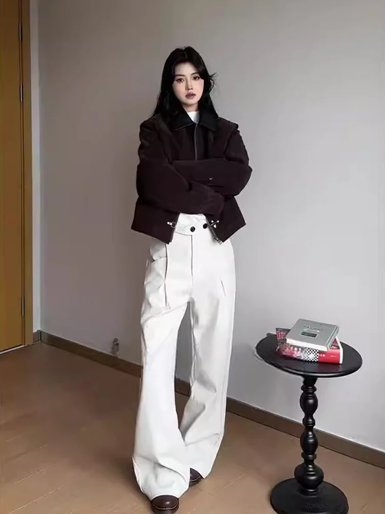 

Vintage Retro Suede Jaet ort Sle Men Women Winter Warm Zipper Closure Plane Bule Splice Design Cotton Outerwear