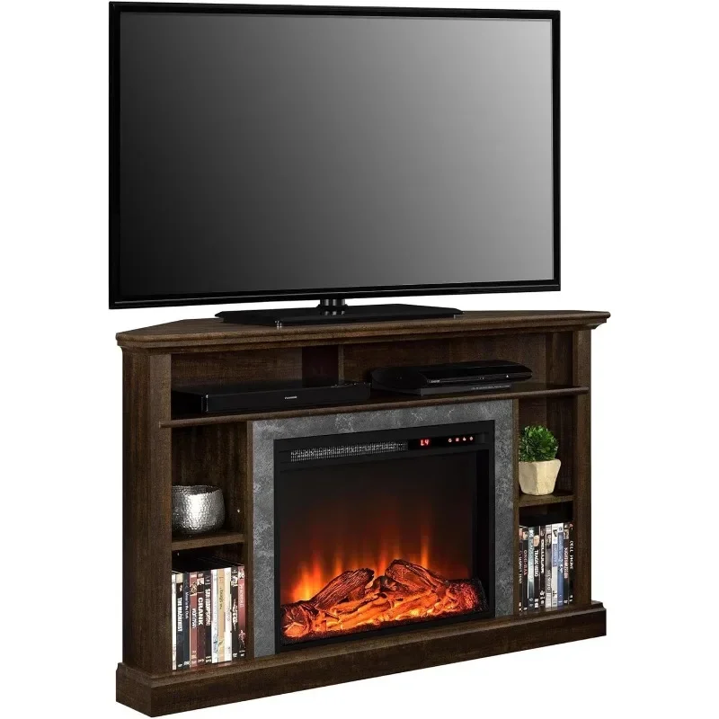 Ameriwood Home Overland Fireplace TV Stand for TVs up to 50 Inch, Replaceable Electric Fireplace Insert Heater, Remote Control