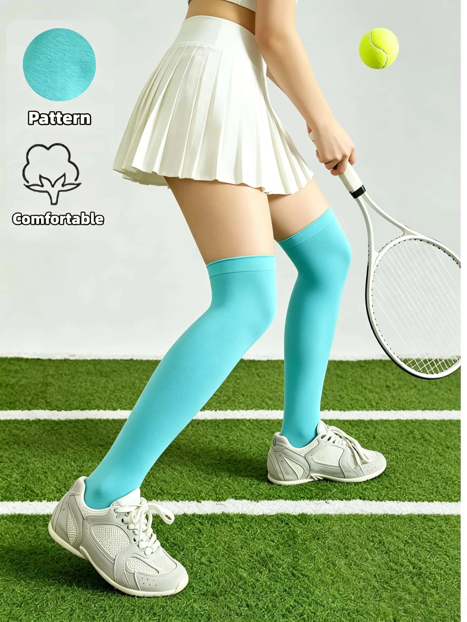Women's  Solid Light Blue Thigh High Socks Breathable Versatile Sports Casual Long Stockings For Daily Outdoor Wear