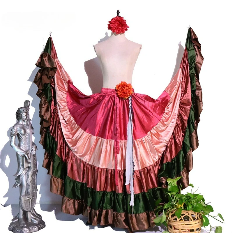 Traje de danza española clásico, traje de danza gitana de 720 grados, vestido de Flamenco para mujer, faldas oscilantes, actuación del vientre de corrida de toros