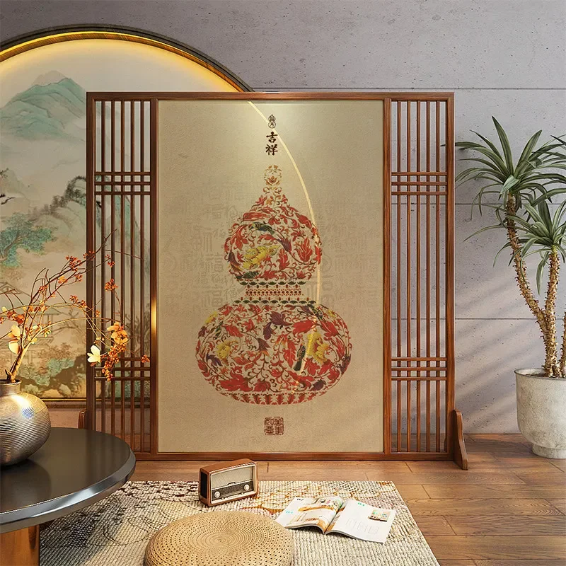 for New Chinese Style Folding Screen Living Room Background Decoration Partition Suzhou Embroidery Solid Wood Zen Bamboo