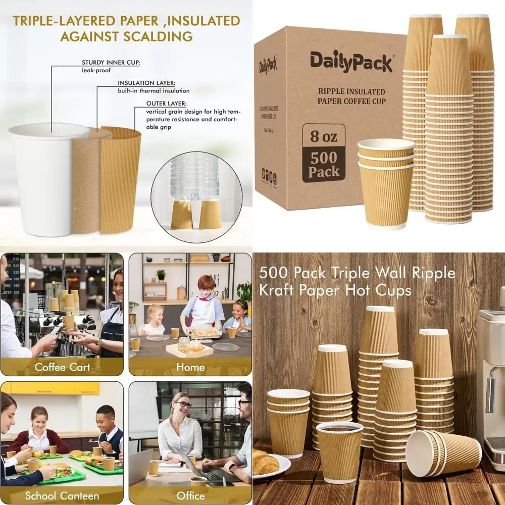 

8 oz Insulated Coffee Cups, Pack of 500, Ripple Wall Design for Home, Office, Events