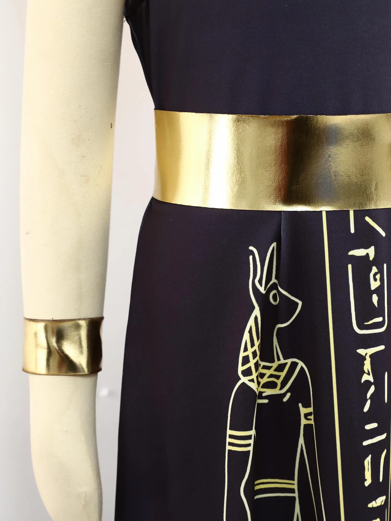 Girls Cleopatra Egypt Queen Cosplay Costume Sleeveless Dress with Neckwear Belt Wrist Bands Headband for Halloween Carnival - view 5
