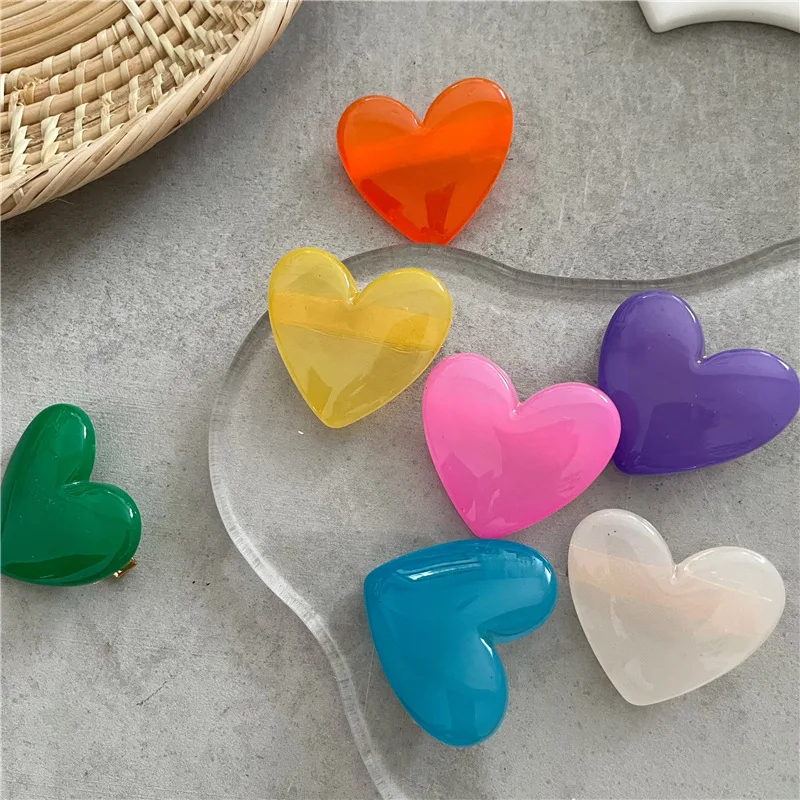 Summer small fresh jelly color acrylic love hairpin side clip girl heart peach heart duckbill clip bangs clip