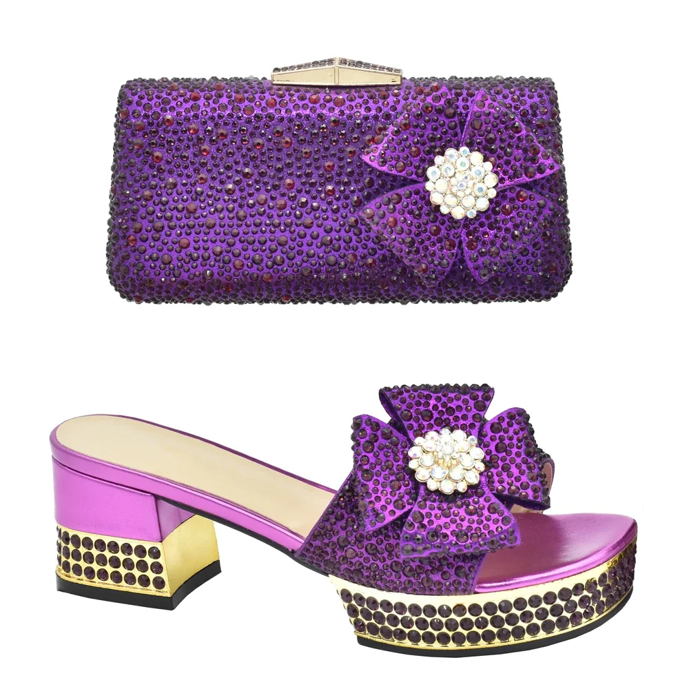 New Arrival Nigerian Shoes and Matching Bags Set Decorated with Rhinestone Sales In Women Matching Shoes and Bag Set Party Pumps