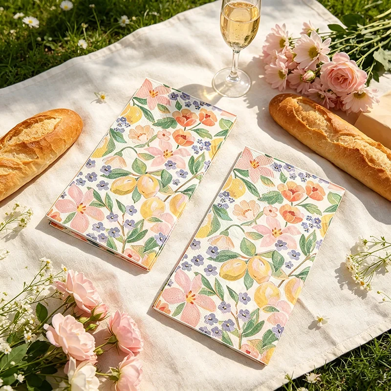 

Lemon Floral Printed Paper Napkins,3Ply Disposable Dinner Napkins for Wedding Birthday Party Bridal Shower Tea Party Table Decor