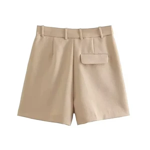 High-waisted traf-brimuda for women, side pockets, front darts, vintage, zipper, short pants, fashion 10 Main Sales Women's Bermuda - №3