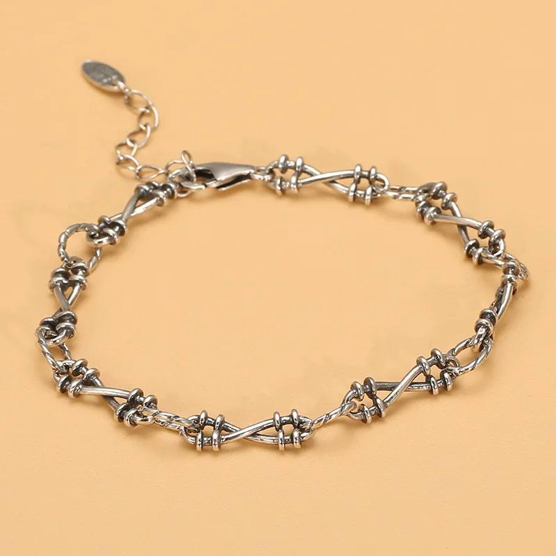 

925 Thai silver retro fashion and personalized dark thorn Vine Bracelet Men & Women trendy ins niche style ornament