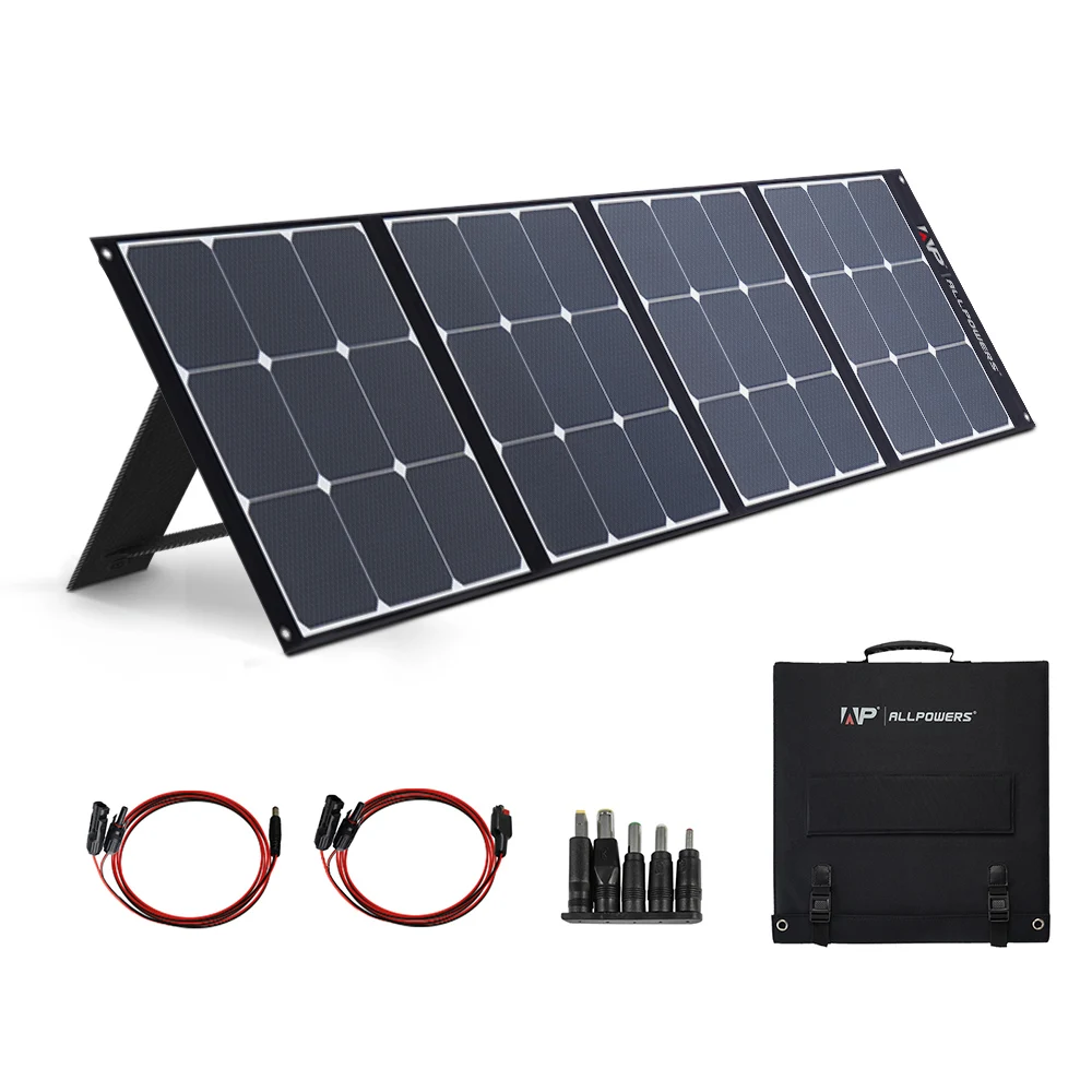 ALLPOWERS 200W Solar Panel With Adjustable Kickstand, Foldable Solar Backup Power for Outdoor Camping,Off Grid System，Greenhouse