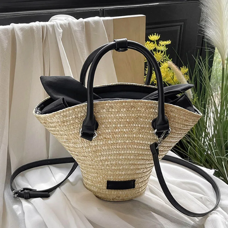 Large capacity women handbag 2024 new handmade woven single shoulder crossbody bag vacation beach bag