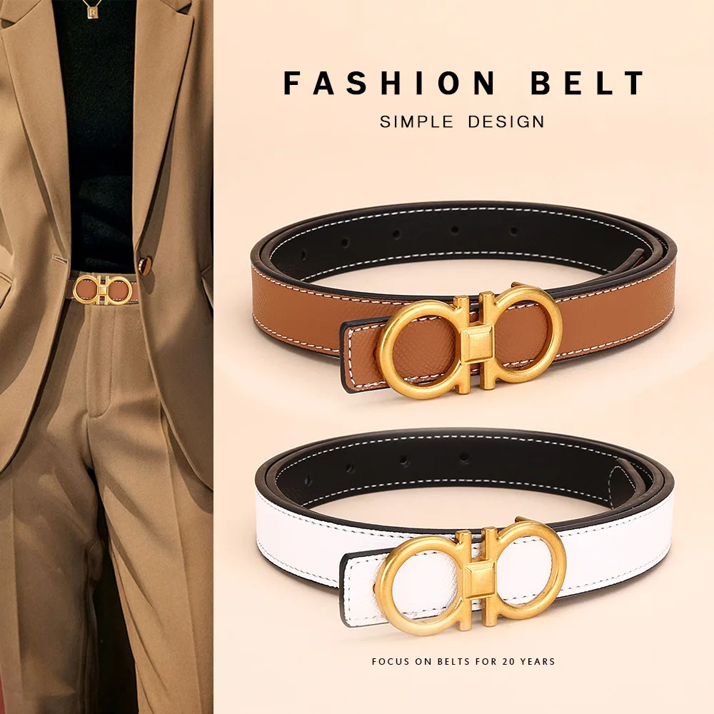 

Женский двусторонний кожаный ремень; универсальный декоративный пояс из воловьей кожи; высококачественный деловой модный ремень с гладкой пряжкой
