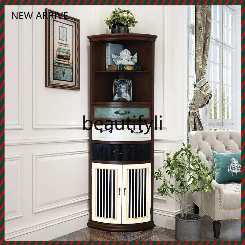 D2520 American Corner Cabinet Storage Solid Wood Triangle Wine Cabinet Sofa Side Cabinet Corner Shelf