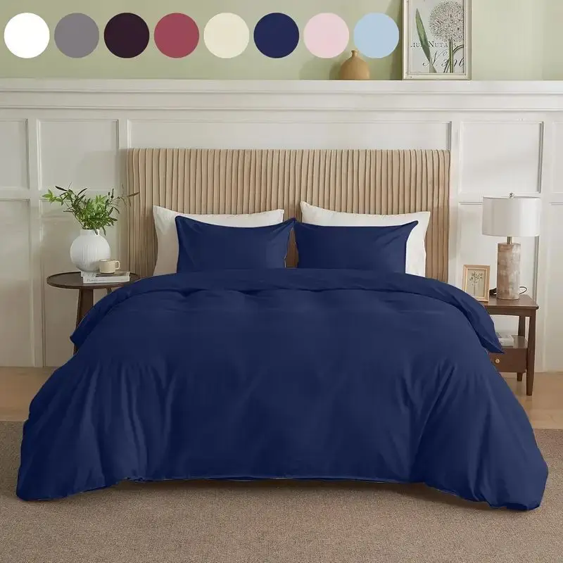 

Serta Simply Clean Solid Duvet Cover Set - Twin 2-Piece Microfiber Duvet Cover with Pillow Sham, Ultra Soft Hypoallergenic Navy