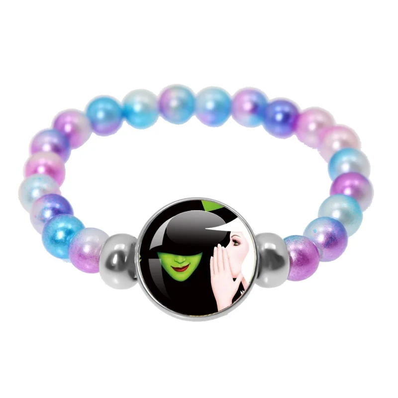 Classic Movie Wicked Elphaba Linda Cosplay 18mm Colorful Button Bracelet Glass Cabochon Accessories Prop Jewelry Couple Gift