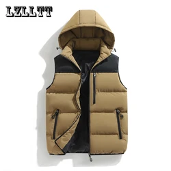 Men Autumn Casual Sleeveless Vests Jacket Mens Waistcoat Winter Men Fashion Waterproof Outwear Detachable Hat Vest Jackets Male