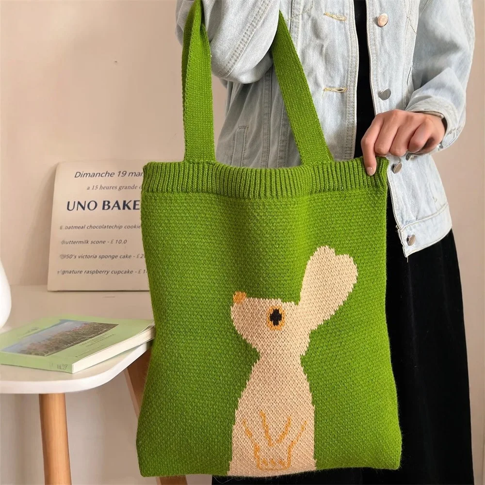Practical Large Capacity Knitted Shoulder Bag, Fresh Fruit Green, Suitable for Various Commuting, School, and Travel Scenarios