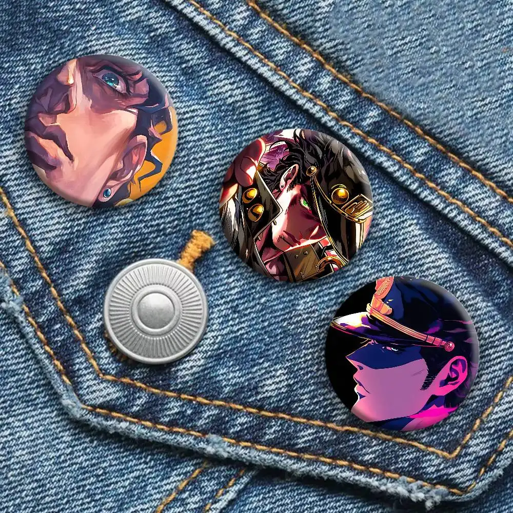 Anime J-JoJos Bizarre Adventure Kujo Jotaro Badges Round Cosplay Pin Bag Decor Fans Collect Friends Gifts Brooch Souvenir