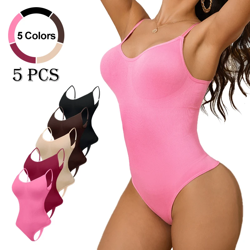 5 Pack Women's High-Waisted Bodysuits - Tummy Control Shapewear with Butt Lifting,Body Contouring Suit, Everyday