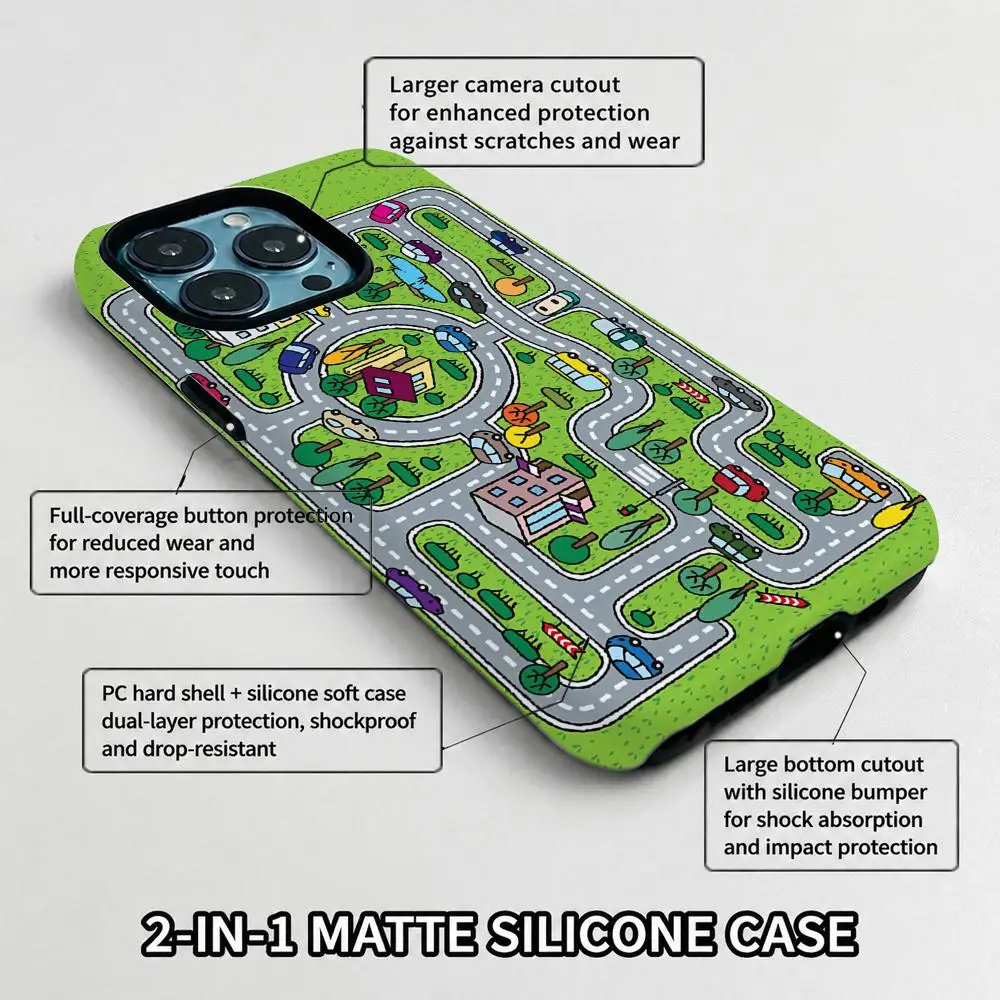 Kids Toy Car City Road Phone Case Film material 2-in-1 Shell FOR IPhone 17 16 15 14 12 17Air 16e 13 Pro MAX 16Plus Cover view 3