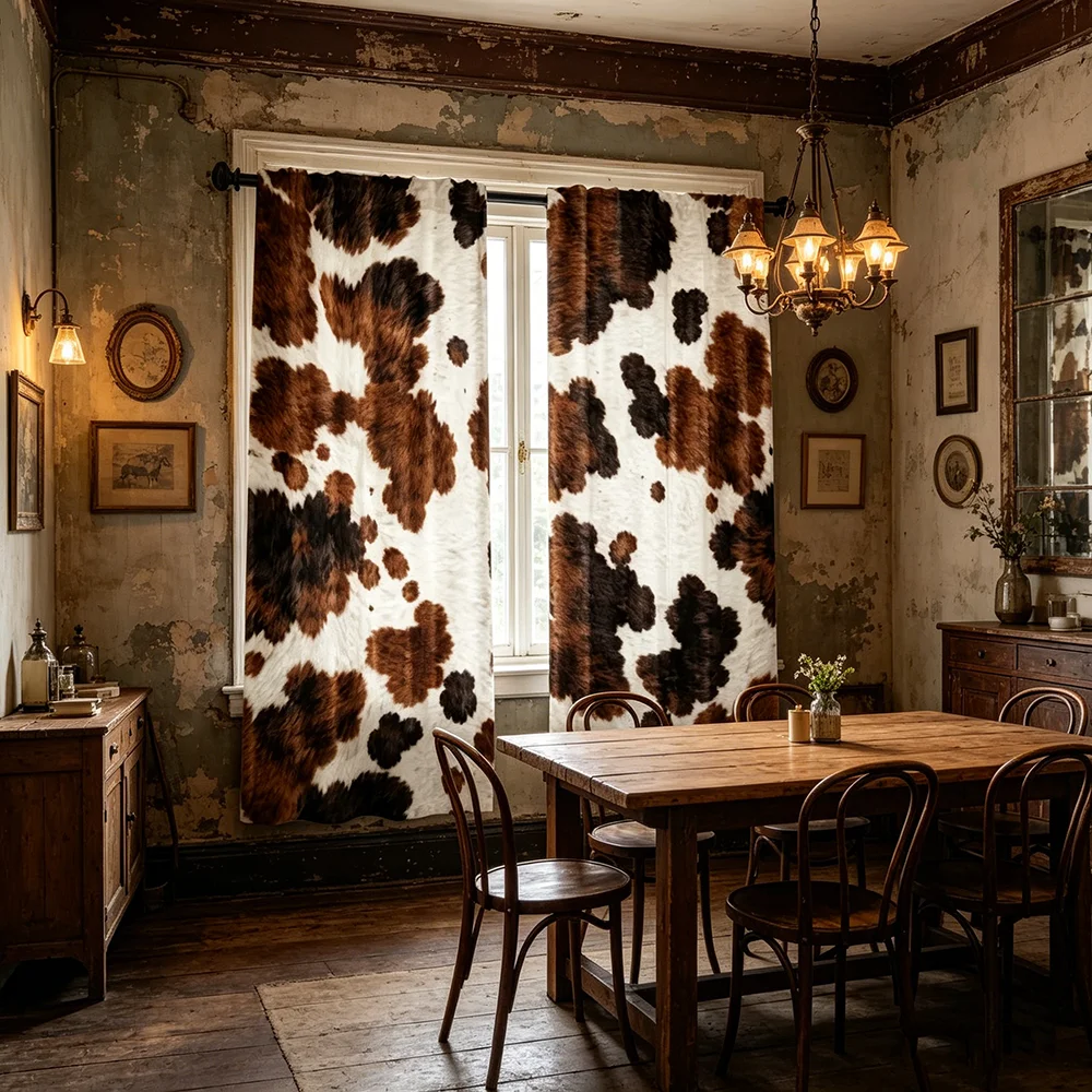 2PCS Digital Printed Curtains, Animal Fur Texture Wild Safari Style, Rod Pocket Window Drapes for Living Room Bedroom Decor