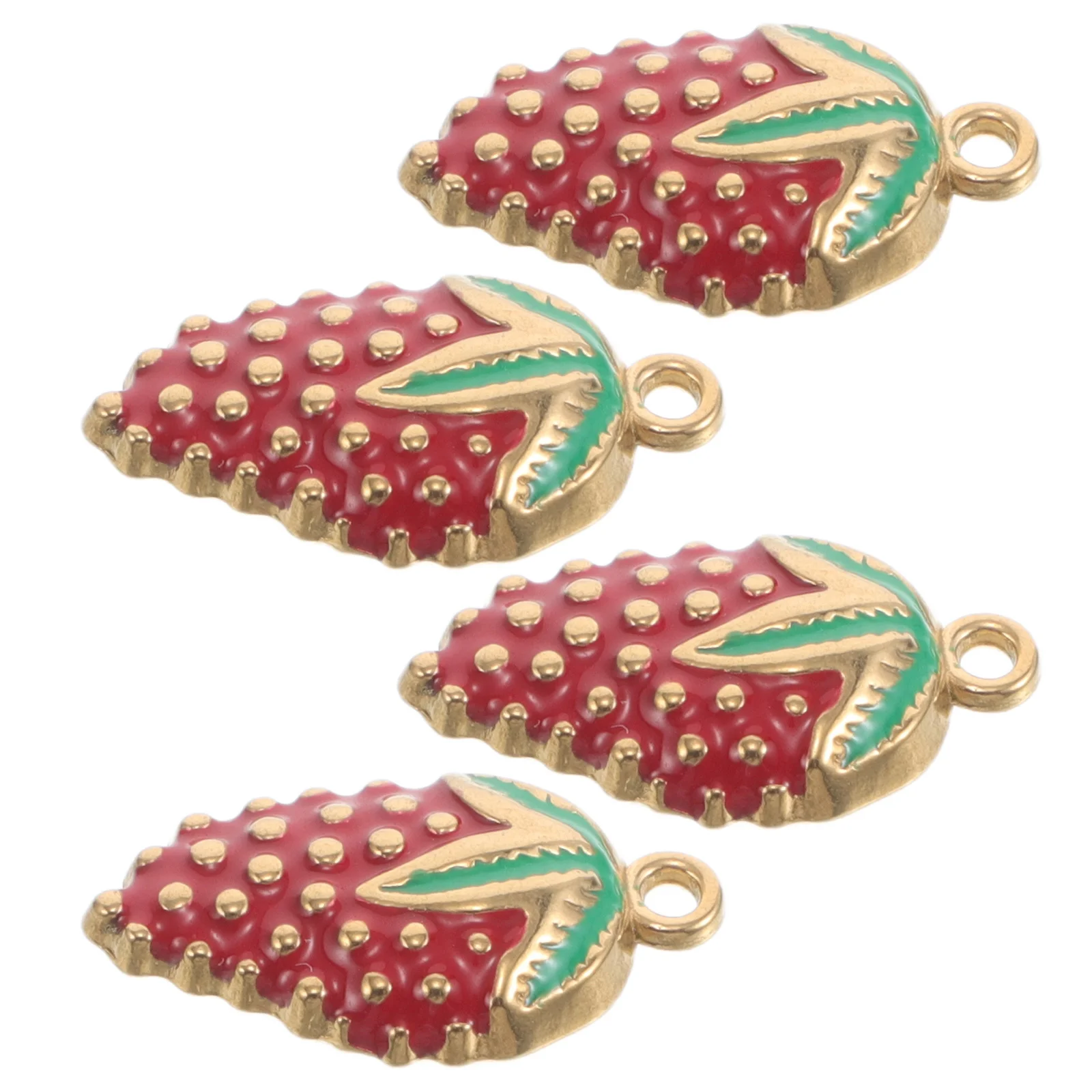 

4Pcs Mini Fruit Pendant Stainless Steel Enamel Strawberry Charms for DIY Necklace Bracelet Crafting Accessory