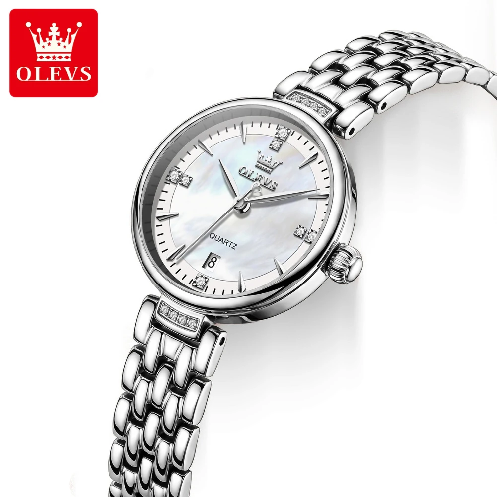 OLEVS 5710 Elegant Simple Ladies Watch Waterproof Solid Steel Strap Auto Date Quartz Movement Luxury Women's Dress Wristwatch