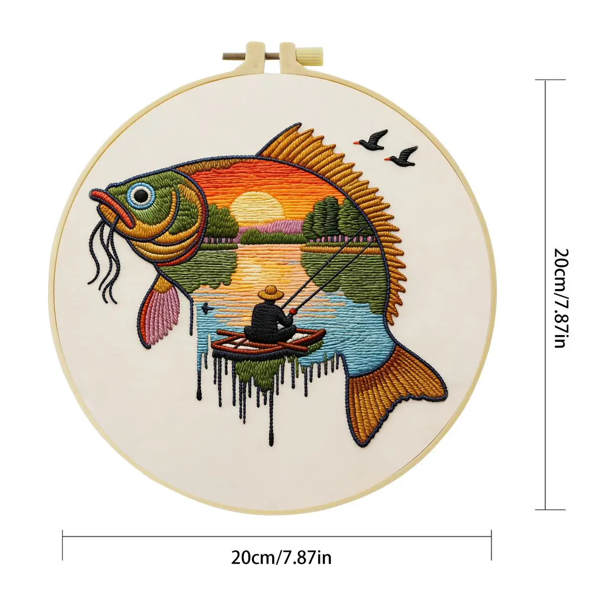 1 Stück 20X20CM/15X15CM 7,87/6,3 Zoll Fisch-Stickerei-Starter-Kit DIY-Kit DIY-Stickerei-Set Handarbeiten Heimdekoration Bastelmalerei – Detail 2