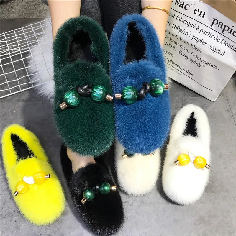 Real Mink Fur Women Casual Flats 2024 New Winter Warm Fur Shoes Comfortable Moccasins Ladies Flat Espadrilles Driving Loafers