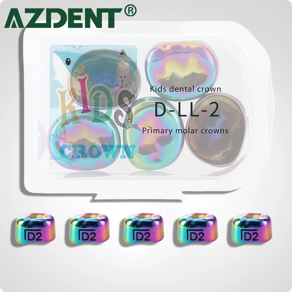 

5Pcs AZDENT Gold Kids Dental Primary Molar Crown Teeth Preformed Stainless Steel Temporary Crowns Kit Pediatric Dentist Tool