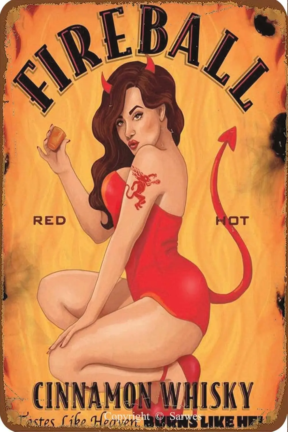 Fireball Vintage Metal Tin Sign Funny Poster for Home Bar People Cave Wall Decor Gift