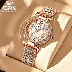 OPK Women's Watch Quartz Luxury Diamond Stainless steel Strap Original Rose Gold Wrist watch Waterproof Quartz Ladies Watch