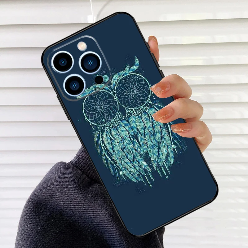 Dream Catcher Drawings Feather Owl Case For iPhone 16 15 13 12 Mini 11 14 Pro Max XS Max X XR Plus Soft Phone Cover