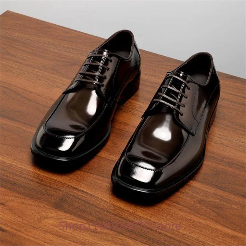 

Luxury Designer Business Casual Leather Shoes Men's Formal Genuine Leather Square Toe Derby Wedding Shoes Man Office