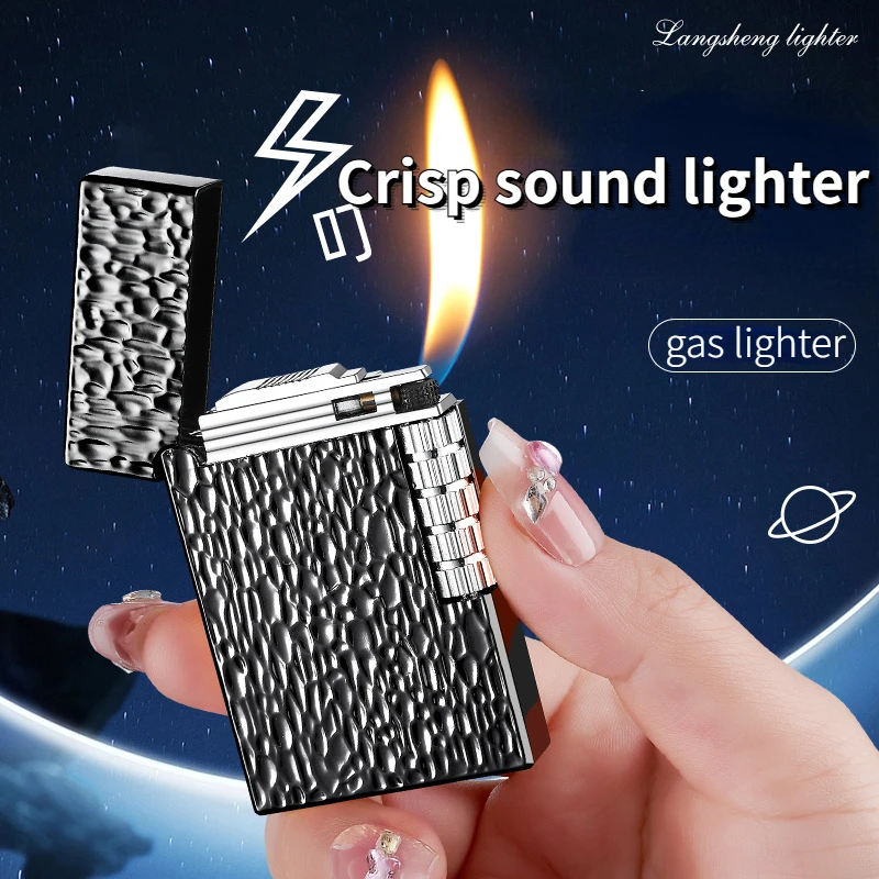 2024 Hot-selling Crater Side Sound Grinding Wheel Open Flame Lighter Metal Personalized Creative Inflatable Cigarette Lighter