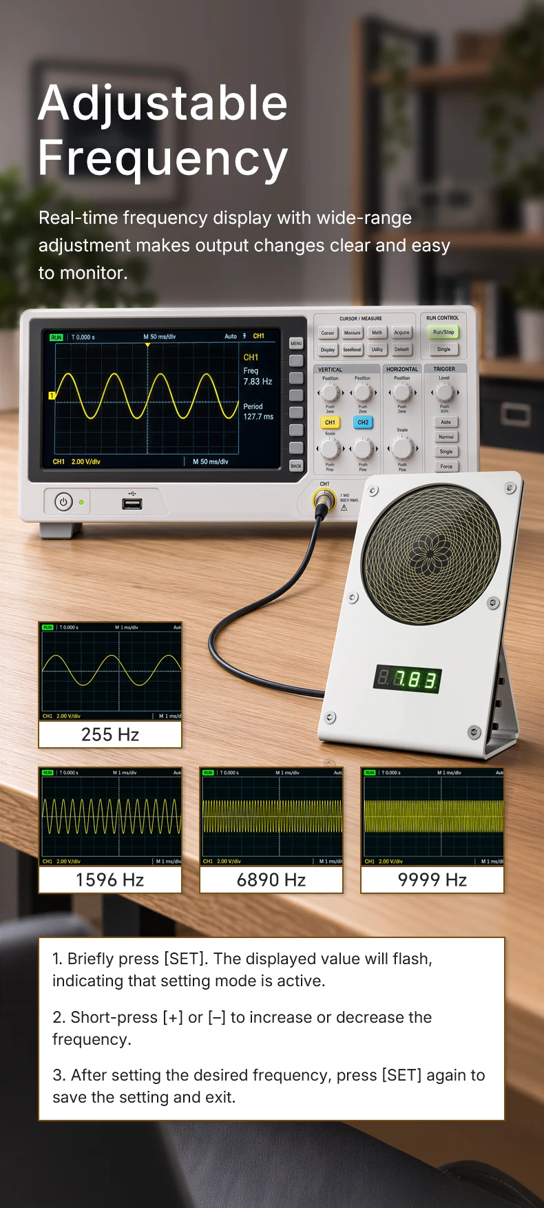 Desktop Schumann Resonance Generator Sine Wave Adjustable 0.01-9999Hz Type-C 5V Signal Source
