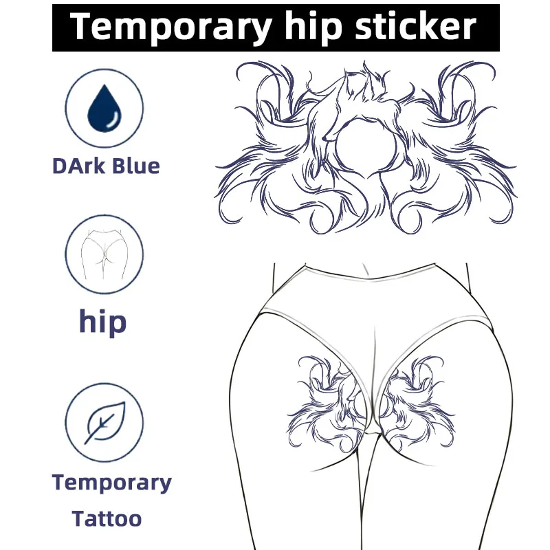 Girl sexy buttocks and buttocks realistic tattoo sticker waterproof body art realistic fox pattern temporary sticker juice