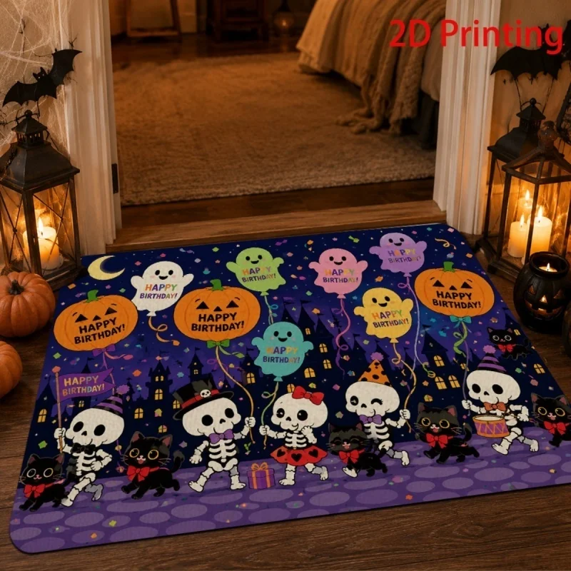Newest Vintage Ace of Spades Skull Scroll Print Doormat Non Slip Washable Front Entrance Floor Mat Halloween Home Decor