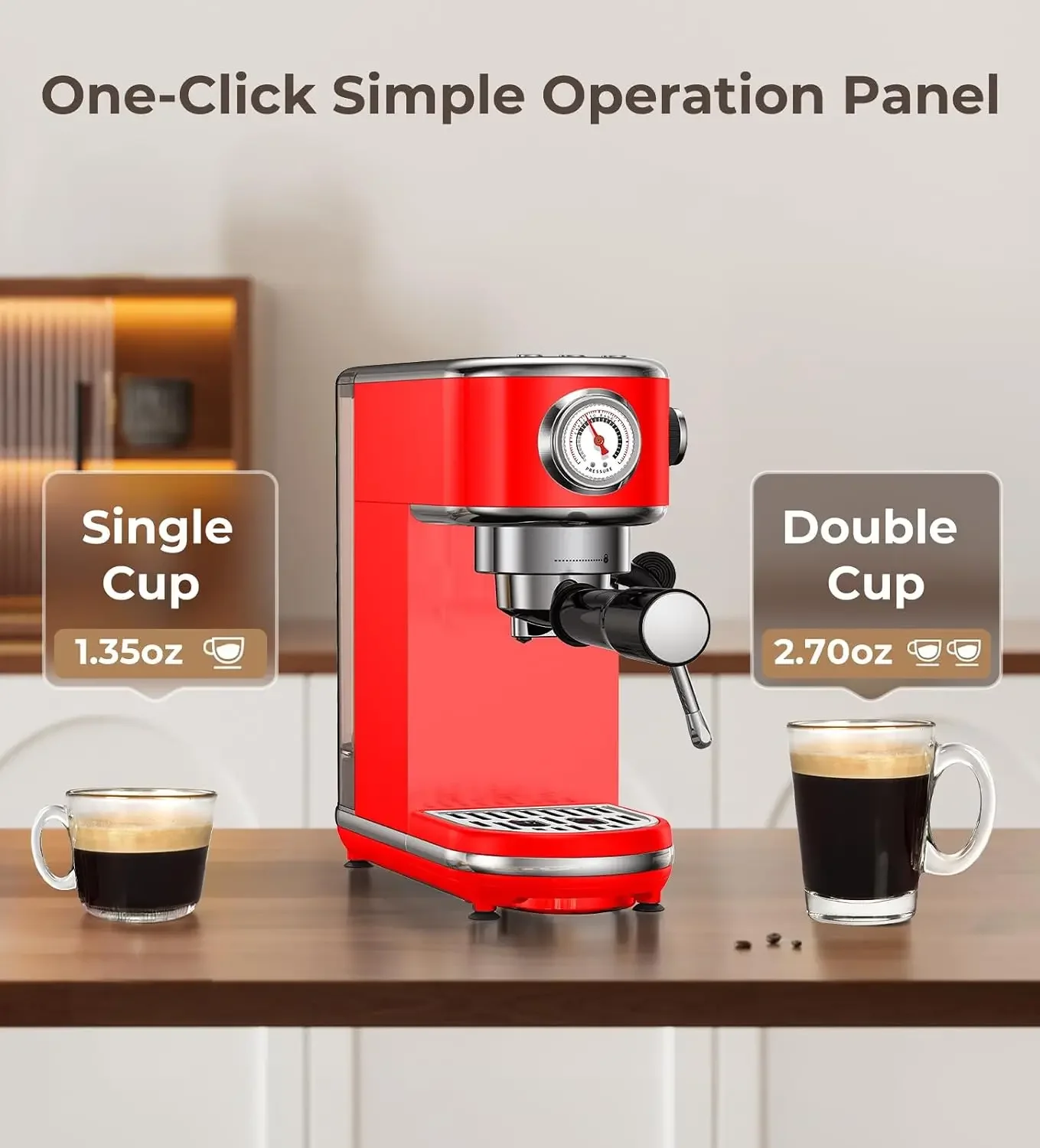 20 Bar Espresso Machine with Milk Frother, Compact Espresso Maker, Stainless Steel Coffee Machine with Precise Temp Control & 44