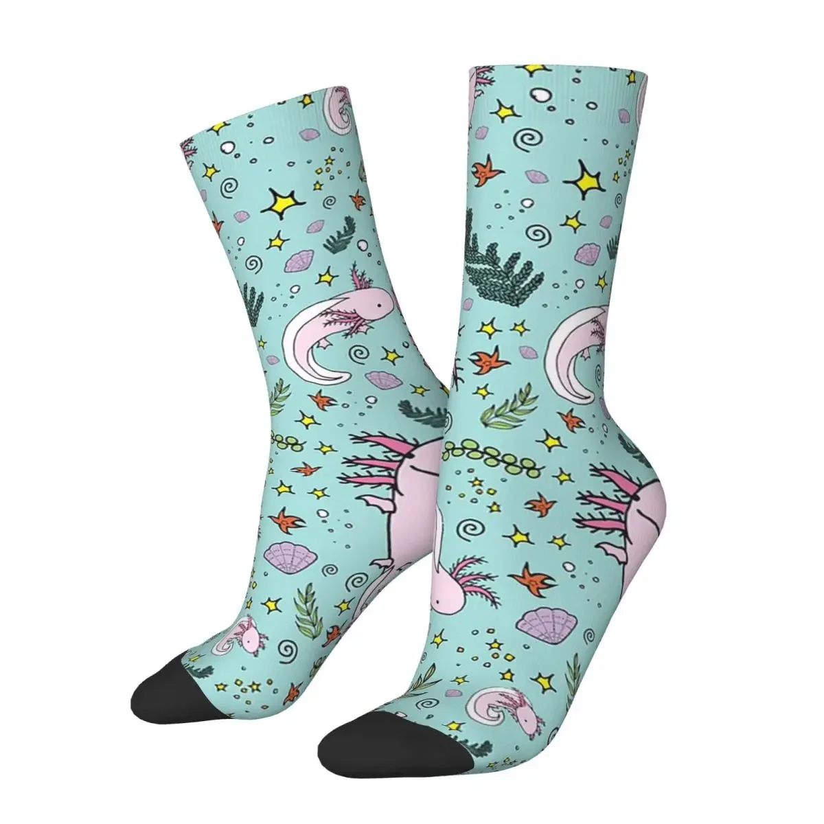 

Axolotls In Blue Socks Harajuku Sweat Absorbing Stockings All Season Long Socks Accessories for Man's Woman's Birthday Present