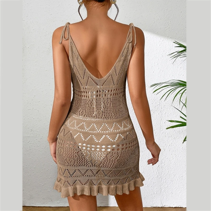 Womens Crocheted Beach-Dress Hollow out Swimsuit Cover Up See-Through Dress Bathing Suit Summer Bikinis Cover Up-Ins