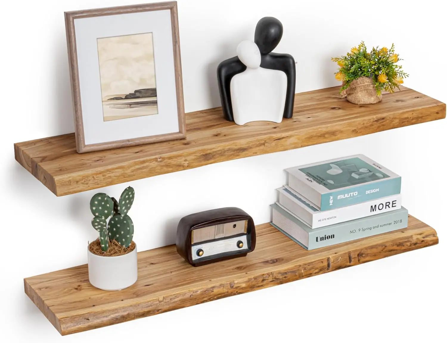 

Плавающие полки для стены, настенные полки из цельного дерева вяза в деревенском стиле размером 36 x 9,3 дюйма, сверхпрочные плавающие полки с невидимыми краями