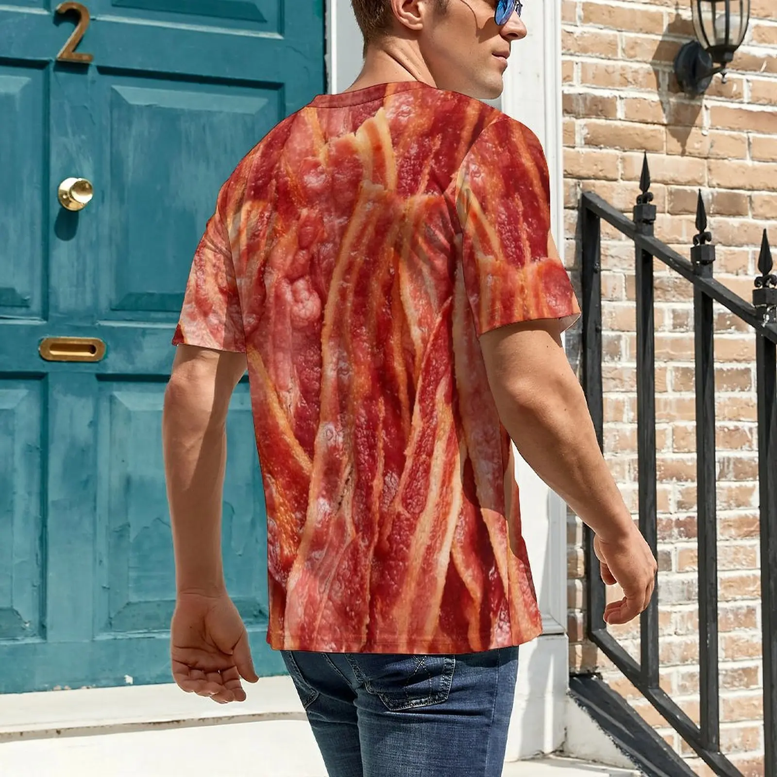 Cooked Bacon Texture Print T Shirt For Couple Printed O Neck T-Shirts Original Hip Hop Clothes Short-Sleeve Kawaii Big Size Tees