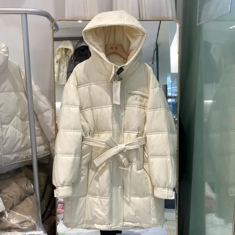 2025 invierno nueva chaqueta de plumón para mujer Sudadera con capucha holgada para ir al trabajo Parkas a prueba de viento de plumón de pato blanco