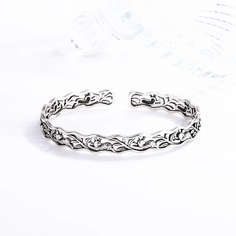 Sole Memory Cute Mini Rabbit 925 Sterling Silver Resizable Opening Bracelet For Women Luxury Jewelry Gift BR351