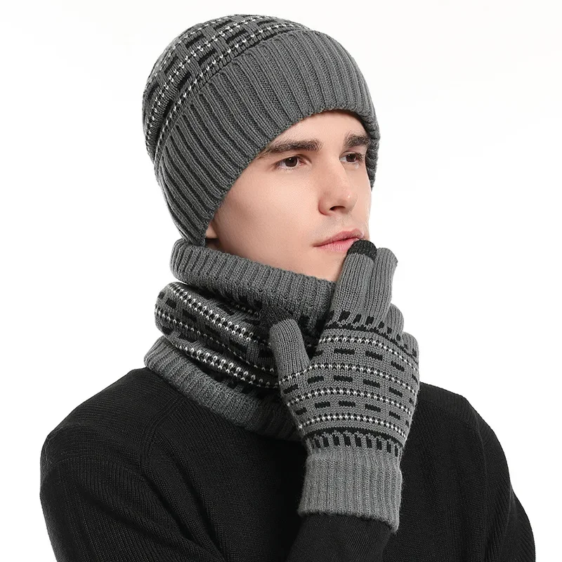 

Men's Thermal Winter Beanie Set - Thick Knit Hat Neck Warmer Gloves 3-in-1 Combo for Extreme Cold